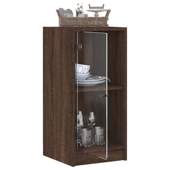 Avila Wooden Side Cabinet With 1 Glass Door In Brown Oak_4