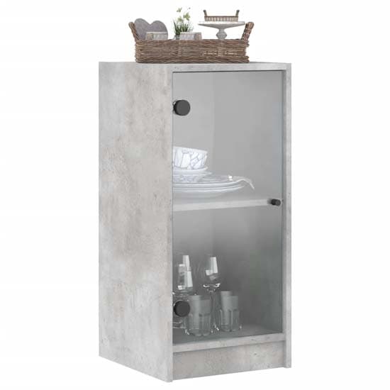 Avila Wooden Side Cabinet With 1 Glass Door In Concrete Effect_3