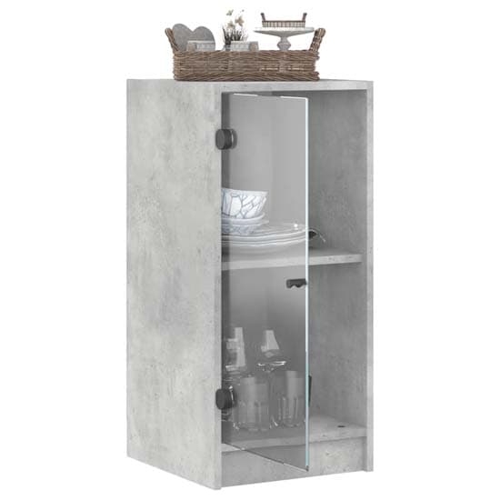 Avila Wooden Side Cabinet With 1 Glass Door In Concrete Effect_4