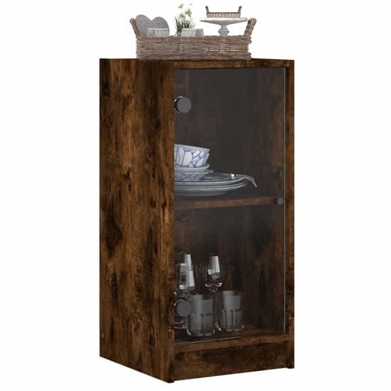 Avila Wooden Side Cabinet With 1 Glass Door In Smoked Oak_3