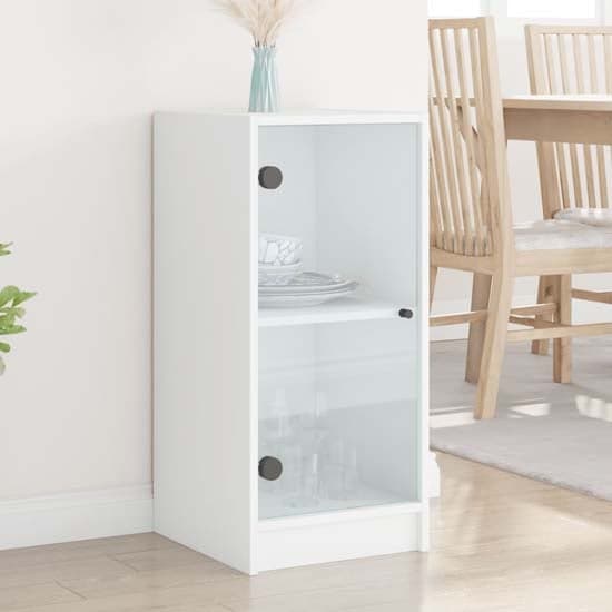 Avila Wooden Side Cabinet With 1 Glass Door In White_1