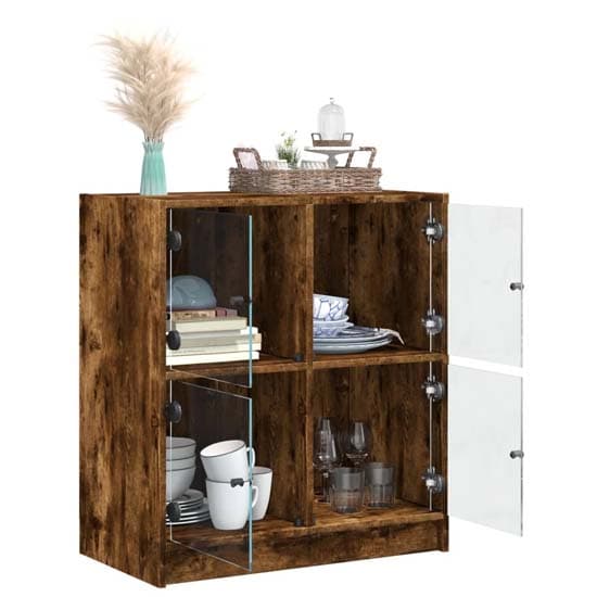 Avila Wooden Side Cabinet With 4 Glass Doors In Smoked Oak_3