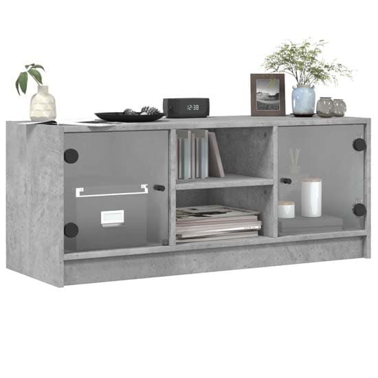 Avila Wooden TV Stand With 2 Glass Doors In Concrete Effect_3