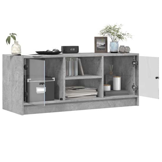 Avila Wooden TV Stand With 2 Glass Doors In Concrete Effect_4