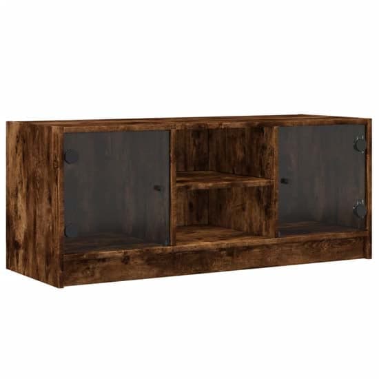 Avila Wooden TV Stand With 2 Glass Doors In Smoked Oak_2