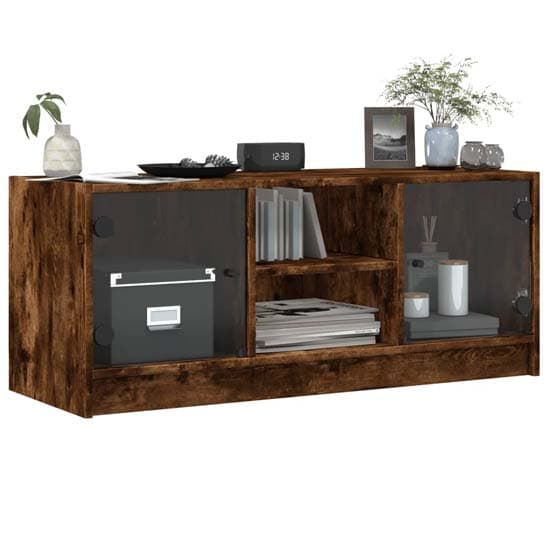 Avila Wooden TV Stand With 2 Glass Doors In Smoked Oak_3