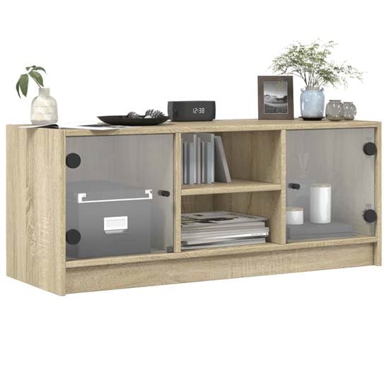 Avila Wooden TV Stand With 2 Glass Doors In Sonoma Oak_3