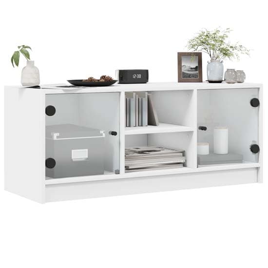 Avila Wooden TV Stand With 2 Glass Doors In White_3
