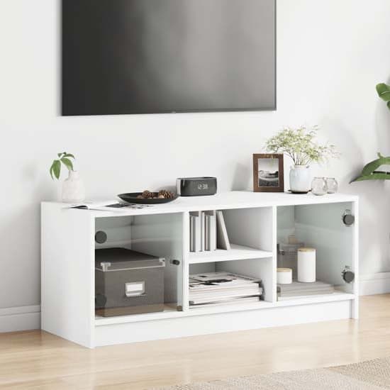 Avila Wooden TV Stand With 2 Glass Doors In White_1