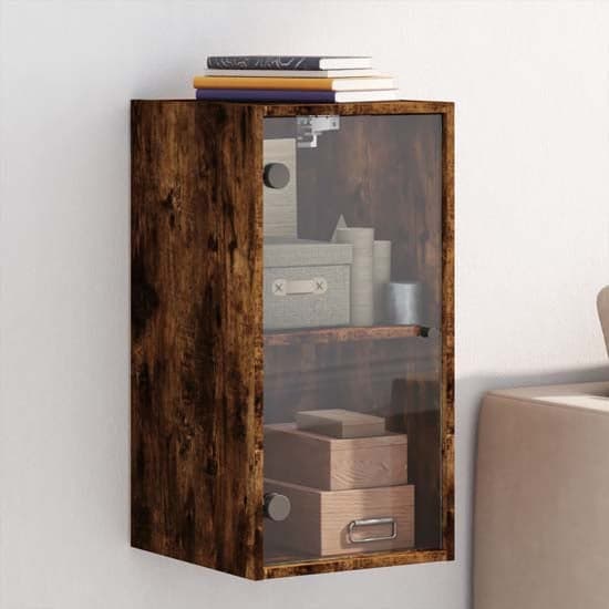 Avila Wooden Wall Cabinet With 1 Glass Door In Smoked Oak_1