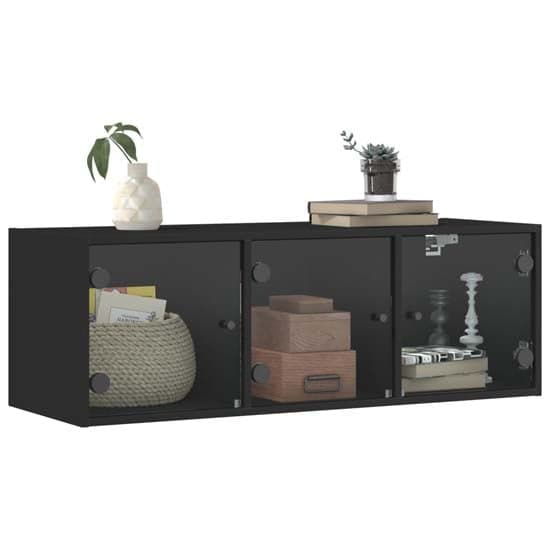 Avila Wooden Wall Cabinet With 3 Glass Doors In Black_2