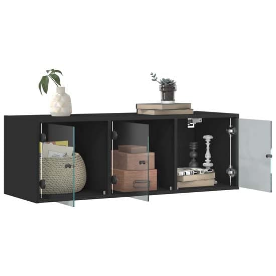 Avila Wooden Wall Cabinet With 3 Glass Doors In Black_3