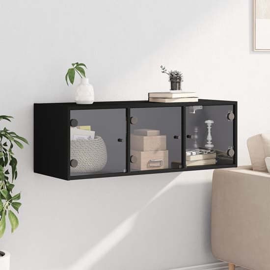 Avila Wooden Wall Cabinet With 3 Glass Doors In Black_1