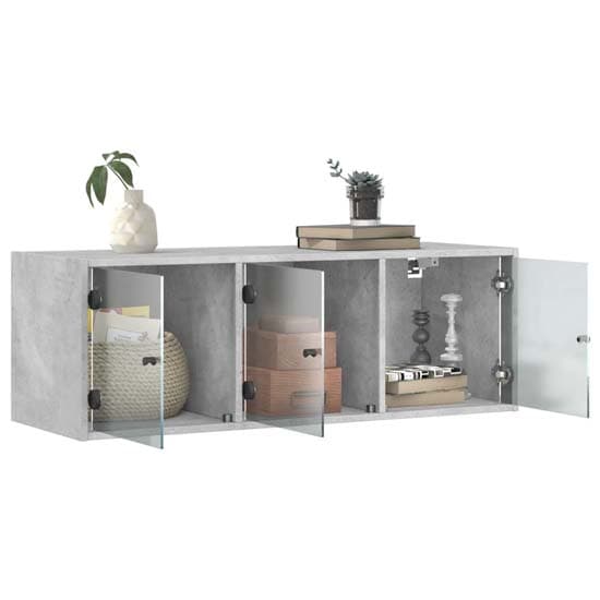 Avila Wooden Wall Cabinet With 3 Glass Doors In Concrete Effect_3