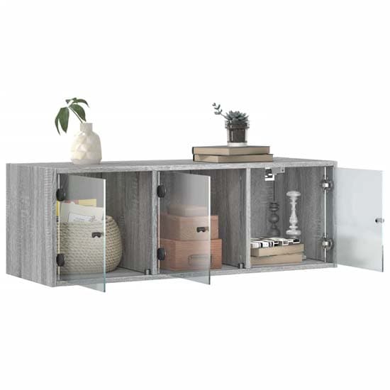 Avila Wooden Wall Cabinet With 3 Glass Doors In Grey Sonoma Oak_3