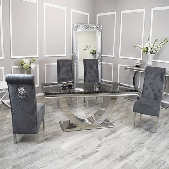 Avon Black Marble Dining Table With 6 Elmira Dark Grey Chairs_1