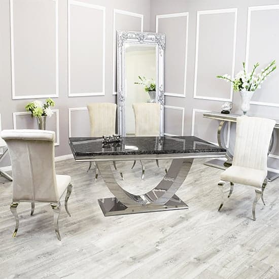 Avon Black Marble Dining Table With 6 North Cream Chairs_1