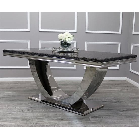 Avon Black Marble Dining Table With 6 Dessel Pewter Chairs_2