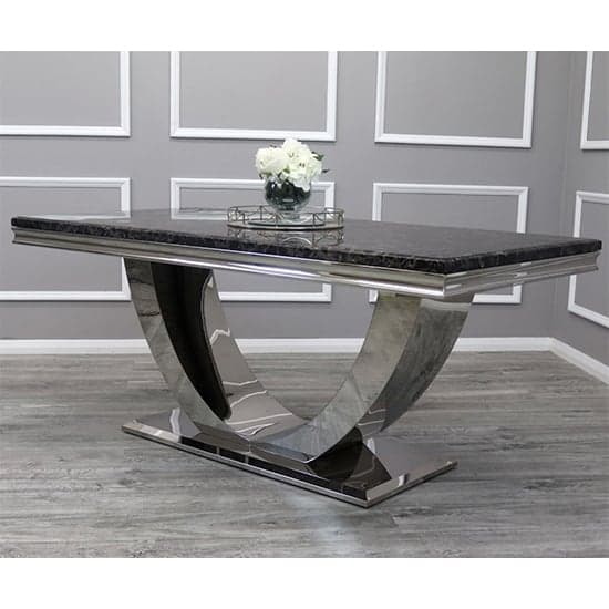 Avon Black Marble Dining Table With 6 Dessel Light Grey Chairs_2