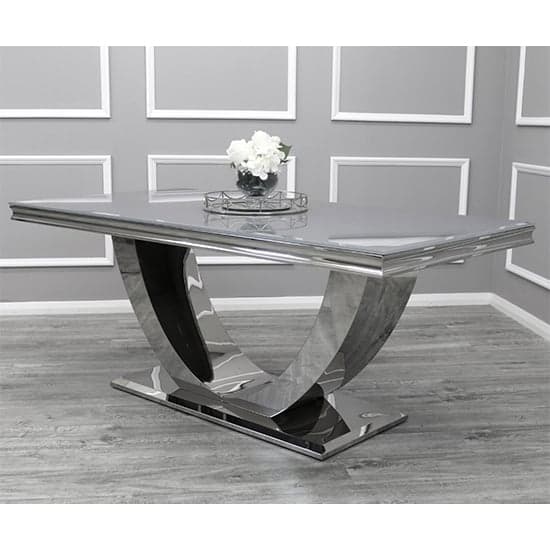 Avon Grey Glass Dining Table With 4 Benton Dark Grey Chairs_2