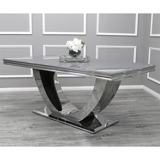 Avon Grey Glass Dining Table With 4 Dessel Light Grey Chairs_2