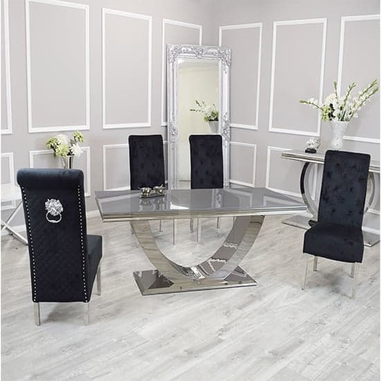 Avon Grey Glass Dining Table With 4 Elmira Black Chairs_1