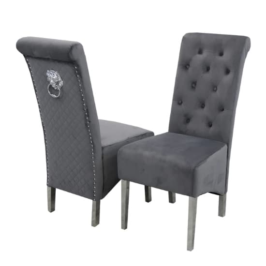 Avon Grey Glass Dining Table With 4 Elmira Dark Grey Chairs_3