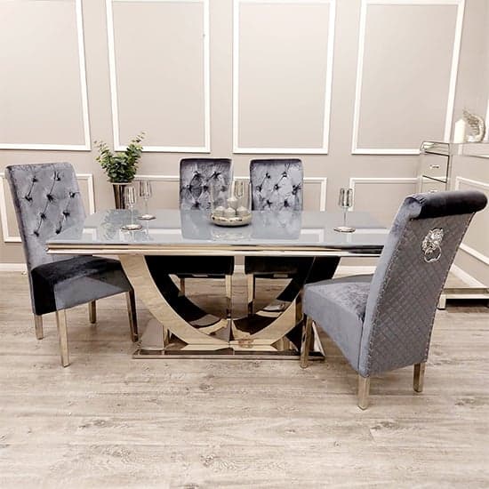 Avon Grey Glass Dining Table With 4 Elmira Dark Grey Chairs_1