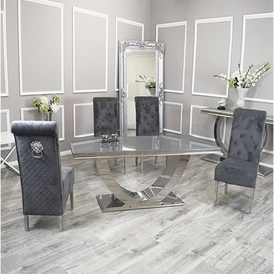 Avon Grey Glass Dining Table With 6 Elmira Dark Grey Chairs_1