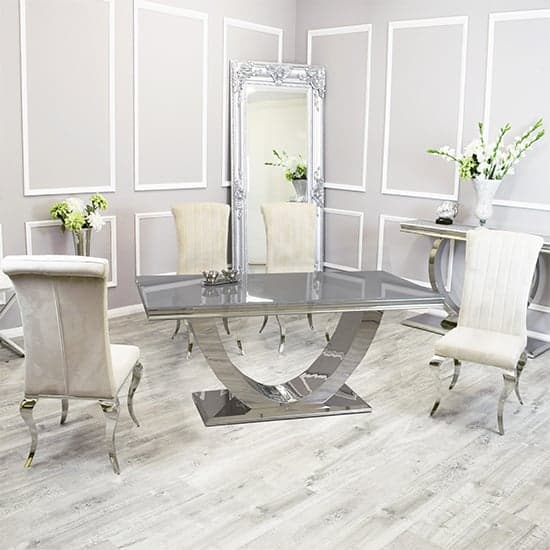 Avon Grey Glass Dining Table With 6 North Cream Chairs_1