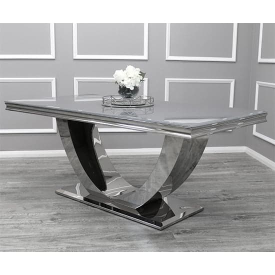 Avon Grey Glass Dining Table With 4 Dessel Pewter Chairs_2