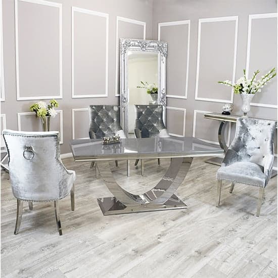 Avon Grey Glass Dining Table With 4 Dessel Pewter Chairs_1