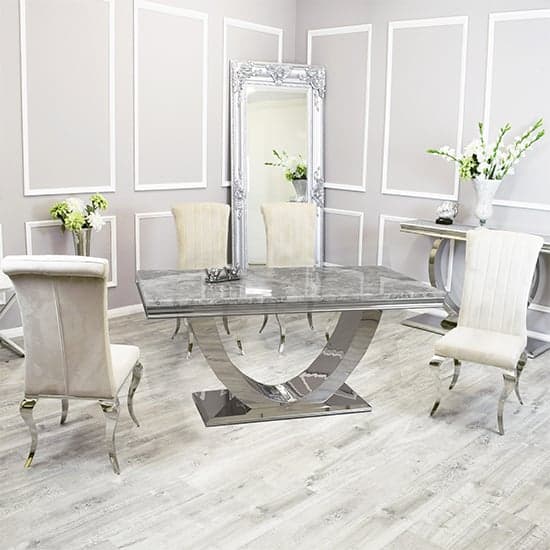 Avon Light Grey Marble Dining Table With 6 North Cream Chairs_1