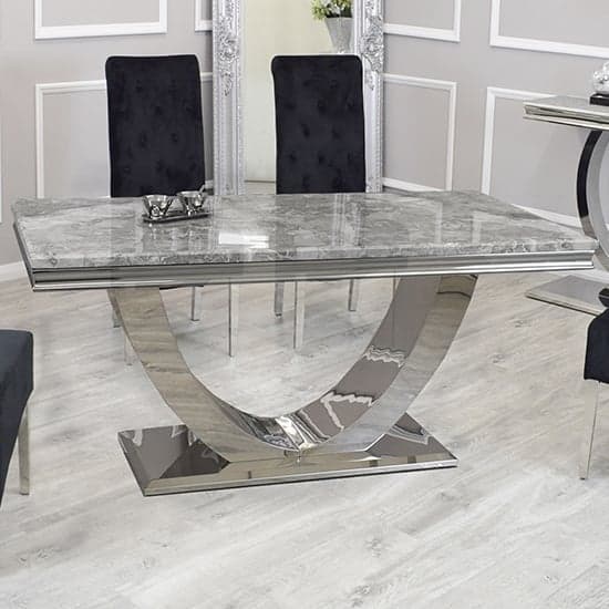 Avon Light Grey Marble Dining Table 4 Benton Dark Grey Chairs_2