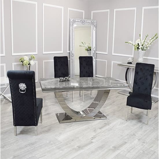 Avon Light Grey Marble Dining Table With 4 Elmira Black Chairs_1