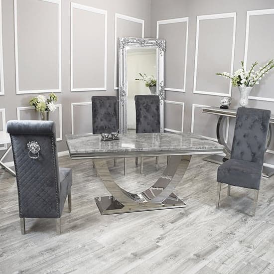 Avon Light Grey Marble Dining Table 4 Elmira Dark Grey Chairs_1