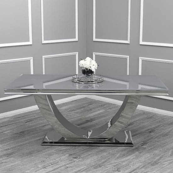 Avon Medium Grey Glass Dining Table With Polished Base_2