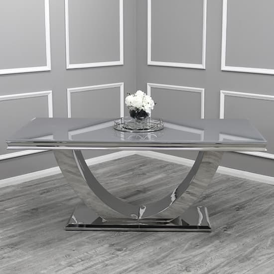 Avon Small Grey Glass Dining Table With Polished Base_2