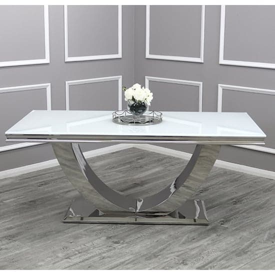 Avon Small White Glass Dining Table With Polished Base_2