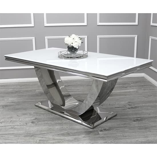 Avon White Glass Dining Table With 4 Benton Dark Grey Chairs_2
