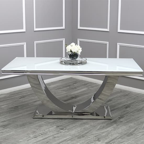 Avon White Glass Dining Table With 4 Elmira Dark Grey Chairs_2