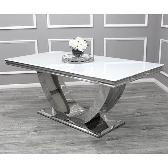 Avon White Glass Dining Table With 6 Benton Dark Grey Chairs_2