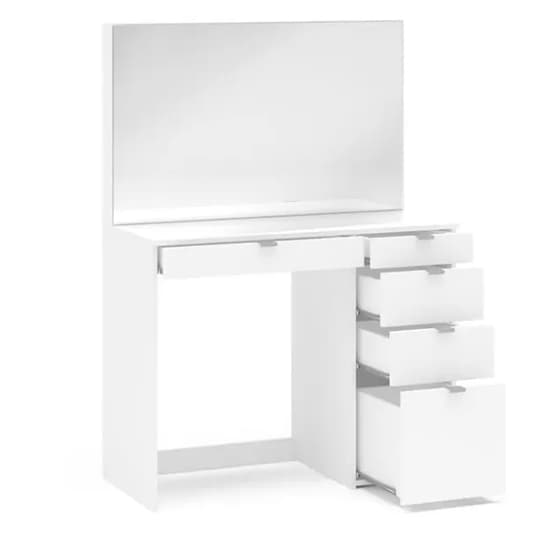 Avon Wooden Dressing Table With 5 Drawers And Mirror In White_3