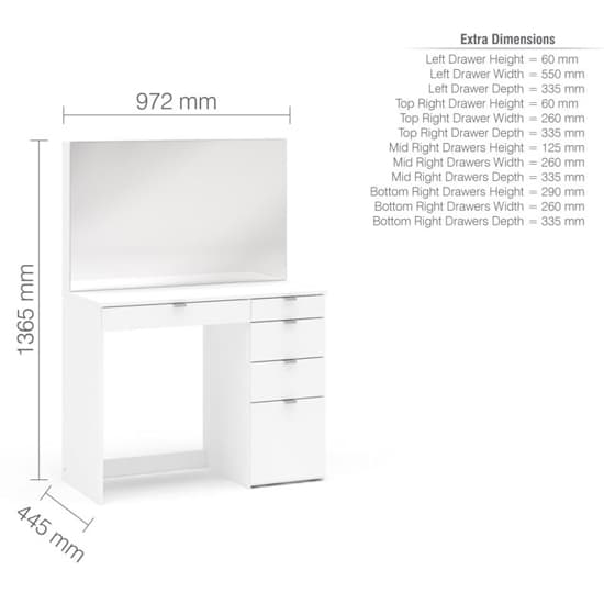 Avon Wooden Dressing Table With 5 Drawers And Mirror In White