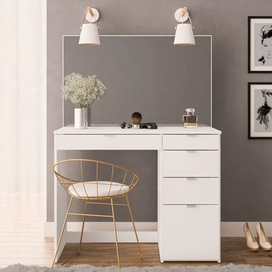 Avon Wooden Dressing Table With 5 Drawers And Mirror In White_1