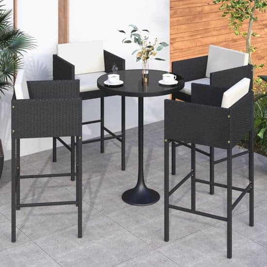 Avyanna Set Of 4 Poly Rattan Bar Chairs With Cushions In Black_2