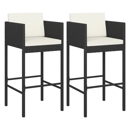 Avyanna Black Poly Rattan Bar Chairs With Cushions In A Pair_1