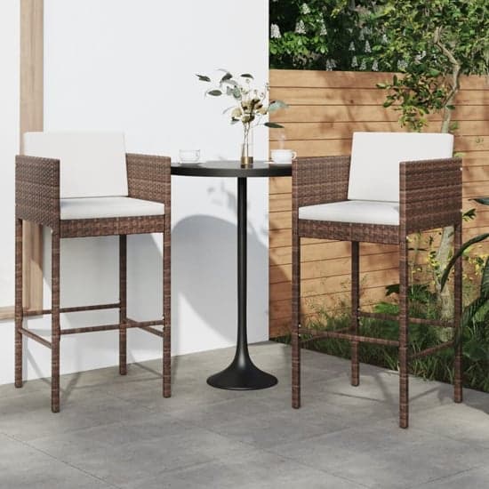 Avyanna Brown Poly Rattan Bar Chairs With Cushions In A Pair_2