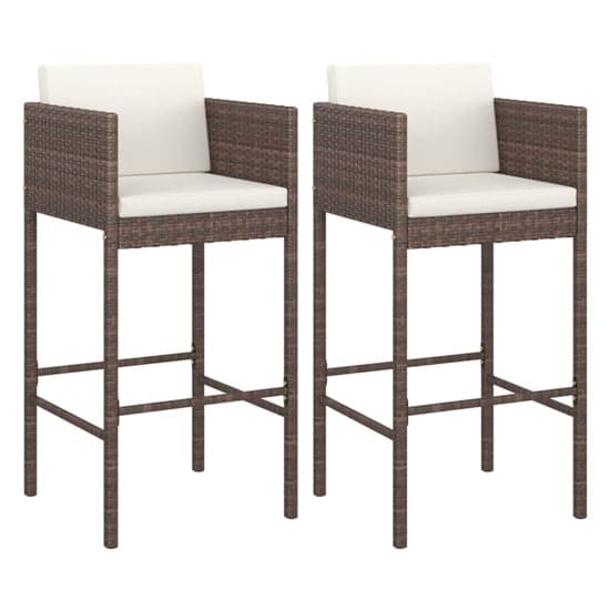 Avyanna Brown Poly Rattan Bar Chairs With Cushions In A Pair_1