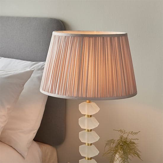 Awka Dusky Pink Silk Shade Table Lamp With Frosted Glass Base_2